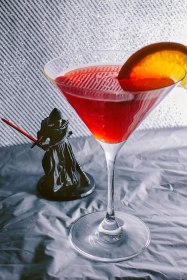 "Kylo Ren-tini" - Are you still mourning the death of Darth Vader? Well don’t worry — so is Kylo Ren. In fact, the only thing more bitter than him is this cocktail as red as his crossguard lightsaber. 1 oz Amaro Lucano 2 oz red wine 0.8 oz tonic water 0.5 oz sugar syrup Mix the drink directly in the martini glass and serve with a slice of lemon and orange, a sprig of mint, fruits of the forest and ice.